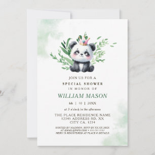 Invitation Baptême Enfant Garçon Ourson Panda Mignon Végétati