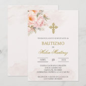 Invitation Baptême espagnol fleuri coloré (Devant / Derrière)