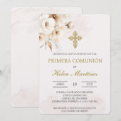 Invitation Baptême espagnol floral blanc (Devant / Derrière)