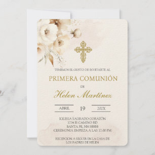 Invitation Baptême espagnol floral blanc