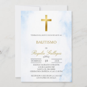 Invitation Baptême espagnol floral bleu roux