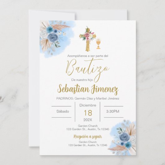 Invitation Baptême espagnol garçon (Devant)