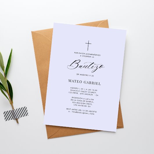 Invitation Baptême espagnol | Invitacion De Bautizo Lavender
