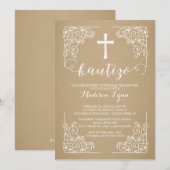 Invitation Baptême espagnol Kraft Christening Cross Invitatio (Devant / Derrière)