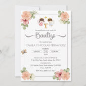 Invitation Baptême Espagnol Mignonne Twin Anges (Devant)