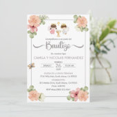 Invitation Baptême Espagnol Mignonne Twin Anges (Debout devant)