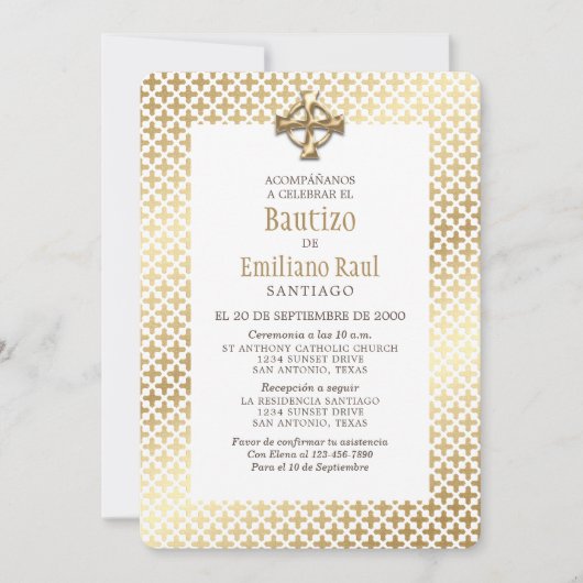 Invitation Baptême espagnol or moderne (Devant)