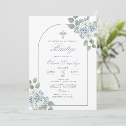 Invitation Baptême espagnol pour bébé garçon (Debout devant)