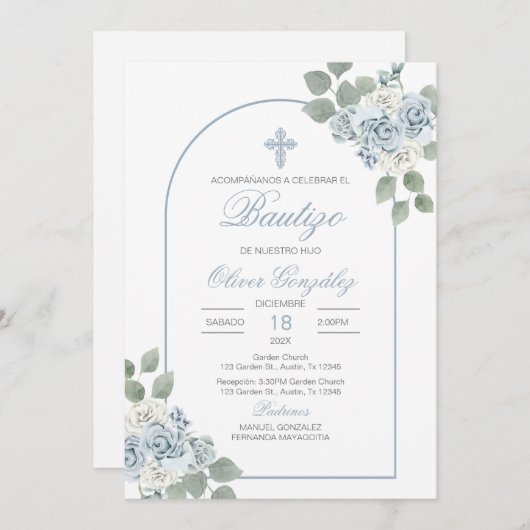 Invitation Baptême espagnol pour bébé garçon (Devant / Derrière)