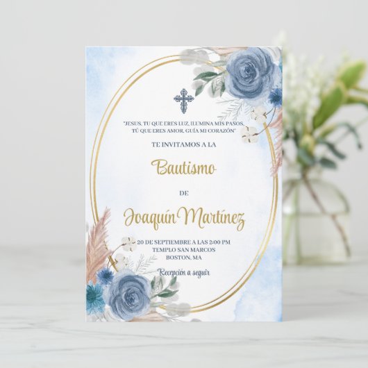 Invitation Baptême espagnol pour garçon (Debout devant)