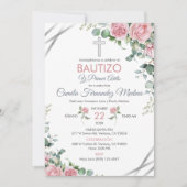 Invitation Baptême et 1er anniversaire en rose espagnole rose (Devant)