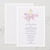 Invitation Baptême et 2e anniversaire Moderne Ruban Rose (Devant / Derrière)