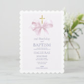 Invitation Baptême et 2e anniversaire Moderne Ruban Rose (Debout devant)