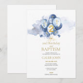 Invitation Baptême et 2ème anniversaire Marine et Gold Invita (Devant / Derrière)