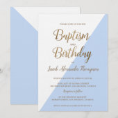 Invitation Baptême et Anniversaire Blue Gold personnalisé (Devant / Derrière)