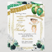 Invitation Baptême et anniversaire de la Charro verte mexicai (Devant / Derrière)