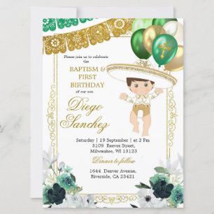 Invitation Baptême et anniversaire de la Charro verte mexicai