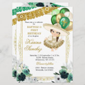 Invitation Baptême et anniversaire de la fille verte mexicain (Devant / Derrière)