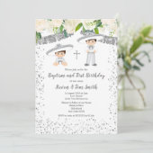 Invitation Baptême et anniversaire Fiesta Floral Twins Boy (Debout devant)