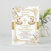 Invitation Baptême et Anniversaire Floral Blanc & Or Twin Gir (Debout devant)