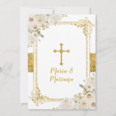 Invitation Baptême et Anniversaire Floral Blanc & Or Twin Gir (Dos)