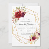 Invitation Baptême et baptême géométriques bordeaux et bleus (Devant)