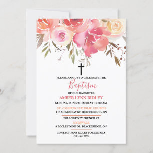 Invitation Baptême et brunch de bébé floral romantique
