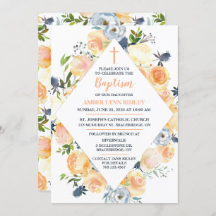 Invitation Baptême et brunch pour bébé Rose et chardon