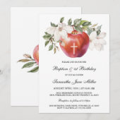Invitation Baptême et modèle de pomme pour le premier anniver (Devant / Derrière)