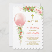 Invitation Baptême et premier anniversaire à la fraise (Devant)