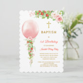 Invitation Baptême et premier anniversaire à la fraise (Debout devant)