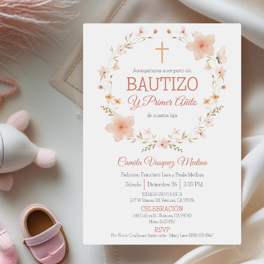 Invitation Baptême et premier anniversaire Bautizo y Primer A