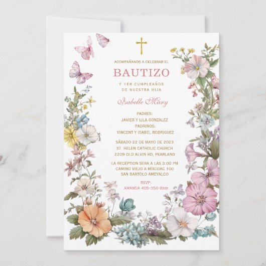 Invitation Baptême et premier anniversaire de notre fille (Devant)