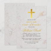 Invitation Baptême et premier anniversaire Faux Gold Cross Ma (Devant / Derrière)