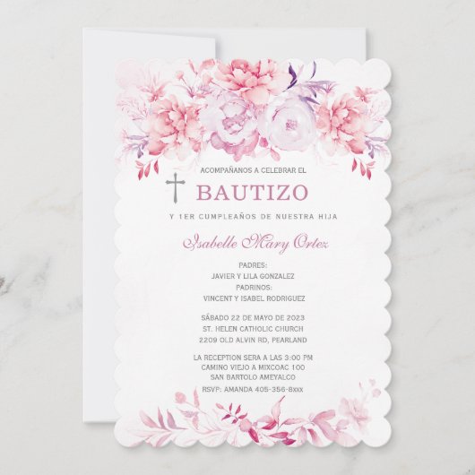 Invitation Baptême et Premier Anniversaire Fille (Devant)