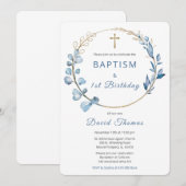 Invitation Baptême et premier anniversaire garçon (Devant / Derrière)