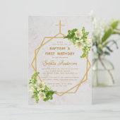 Invitation Baptême et premier anniversaire Gold Lilies Marbre (Debout devant)