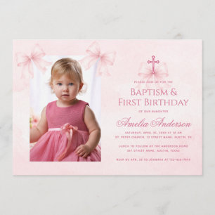 Invitation Baptême et première année de naissance fille photo