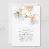 Invitation Baptême Ethérée Dusty Bleu et Or (Devant)