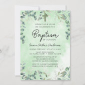 Invitation Baptême Eucalyptus Aquarelle Verdure (Devant)