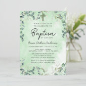 Invitation Baptême Eucalyptus Aquarelle Verdure (Debout devant)