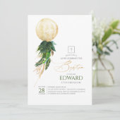 Invitation Baptême Feuille d'or et de palme verte (Debout devant)