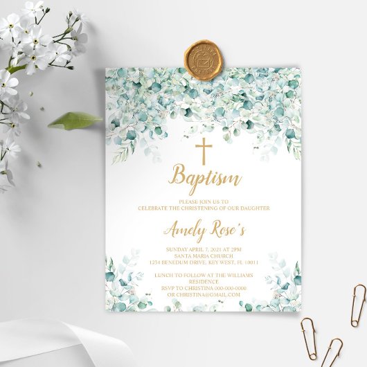 Invitation Baptême Feuille Eucalyptus Budget