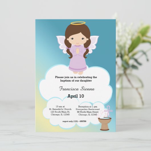 Invitation Baptême fille ange (Debout devant)