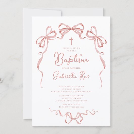 Invitation Baptême Fille Arc-en-Ciel Rose (Devant)