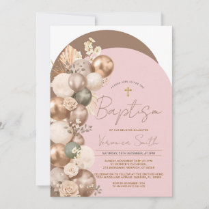 Invitation Baptême Fille Ballon Rose Pâle