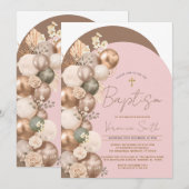 Invitation Baptême Fille Ballon Rose Pâle (Devant / Derrière)