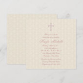 Invitation Baptême Fille Bébé Rose Damas Beige (Devant / Derrière)