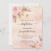 Invitation Baptême fille boho pampas herbe rose or rose (Devant)