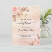 Invitation Baptême fille boho pampas herbe rose or rose (Debout devant)